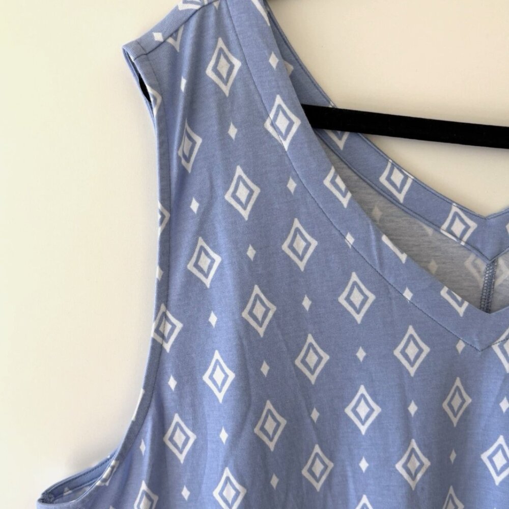 Cuddl Duds Flexwear Scoop Neck Tiered Maxi Dress Blue Geometric 2X - Picture 5 of 8